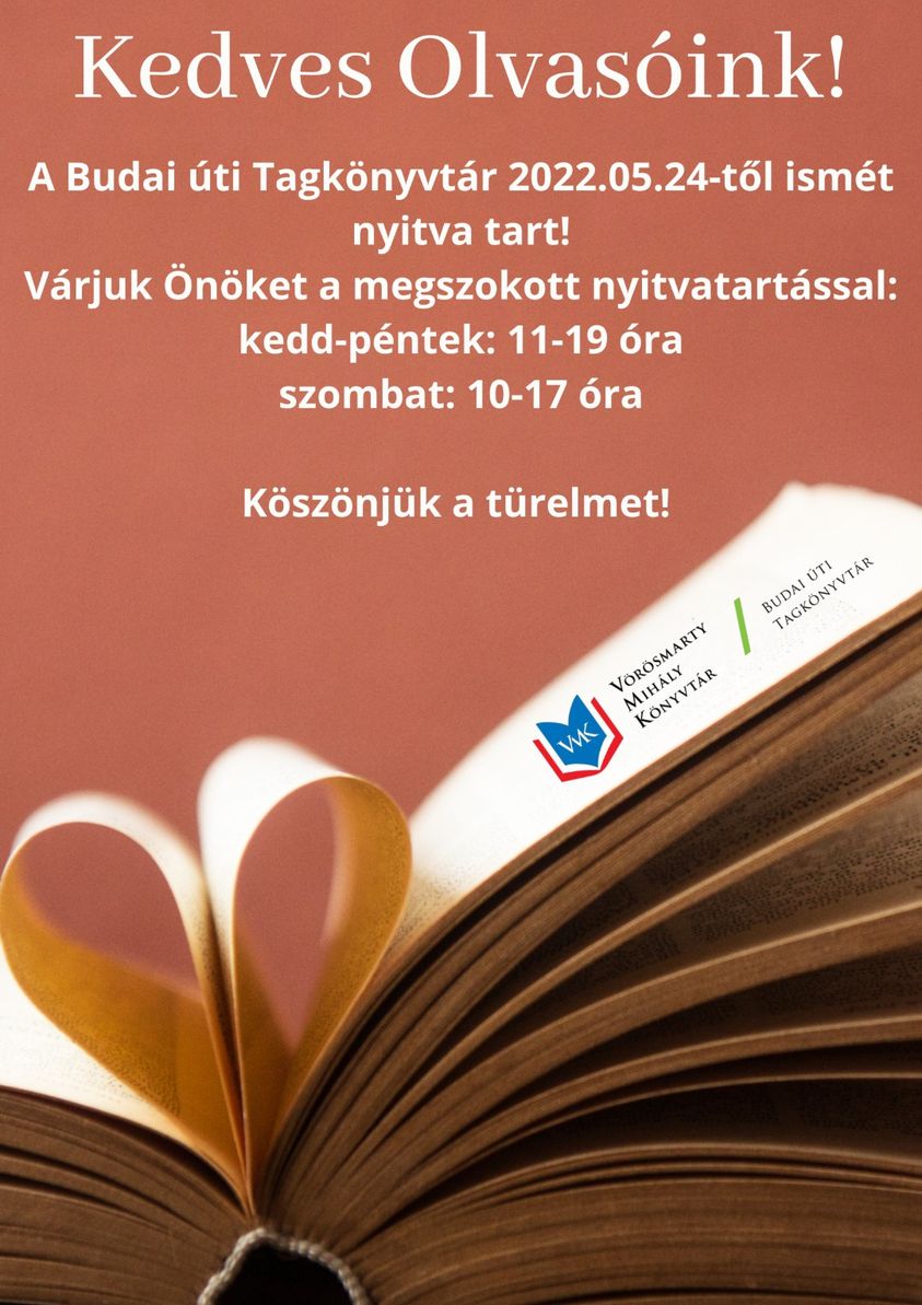 Újra a megszokott nyitvatartás szerint látogatható a Budai úti Tagkönyvtár