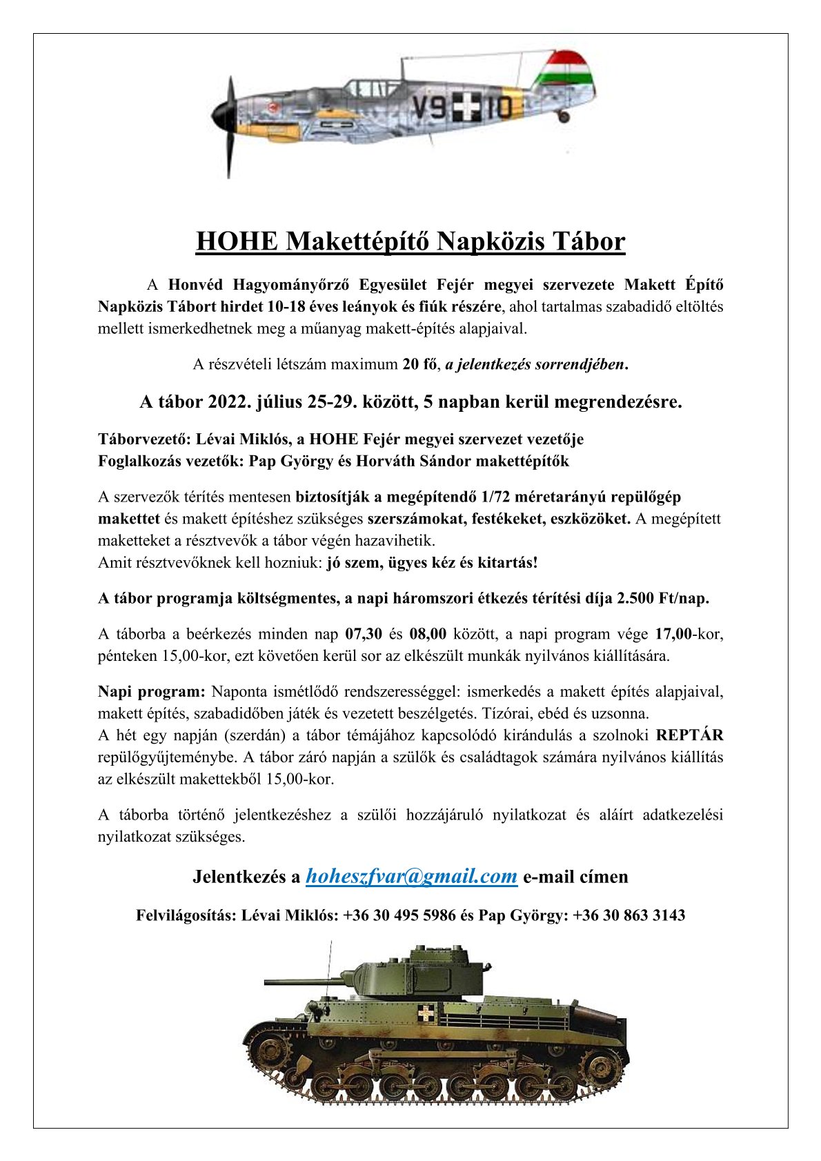 Makettépítő napközis tábort szervez a Honvéd Hagyományőrző Egyesület