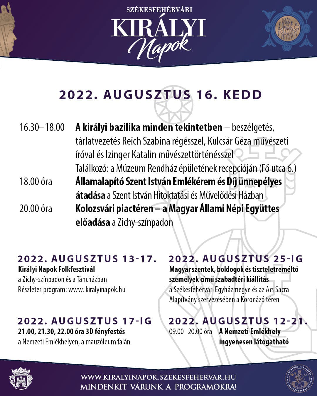 Ezek lesznek a Székesfehérvári Királyi Napok programjai augusztus 16-án, kedden