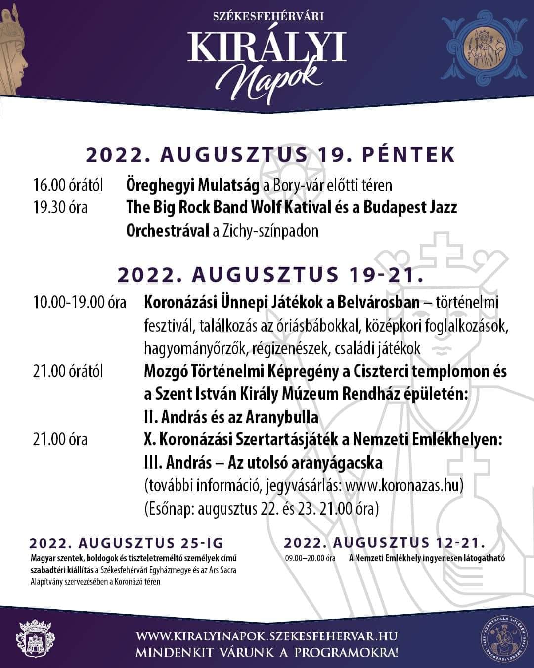 A Székesfehérvári Királyi Napok programjai augusztus 19-én, pénteken