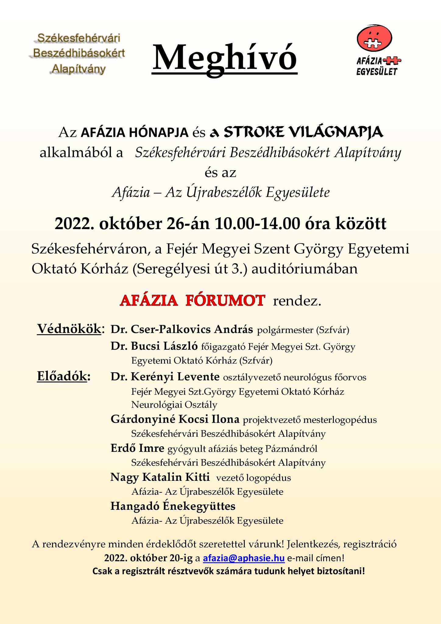 Afázia fórum október 26-án a székesfehérvári Szent György Kórházban