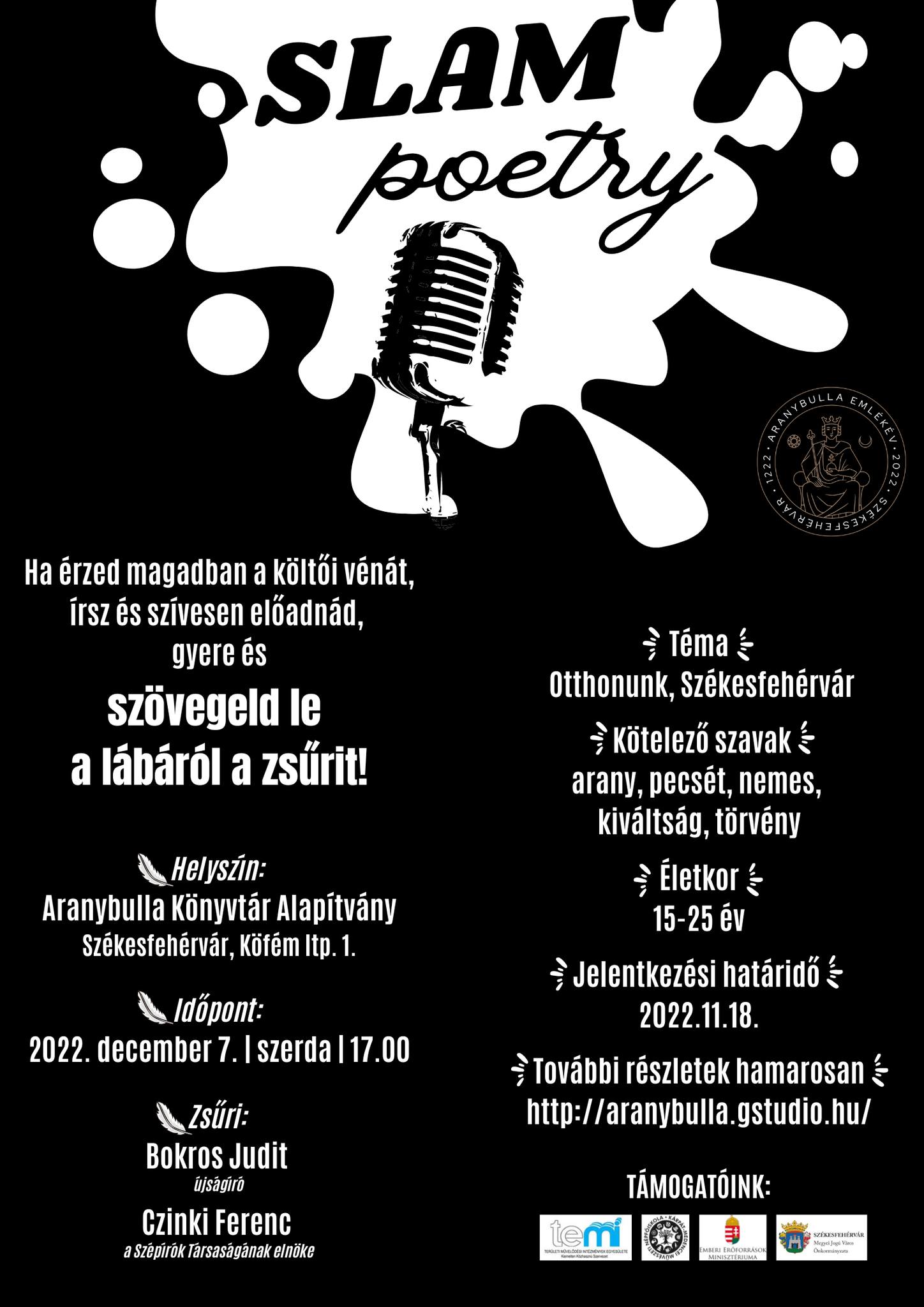 Slam poetry pályázatot hirdetett fiataloknak az Aranybulla Könyvtár