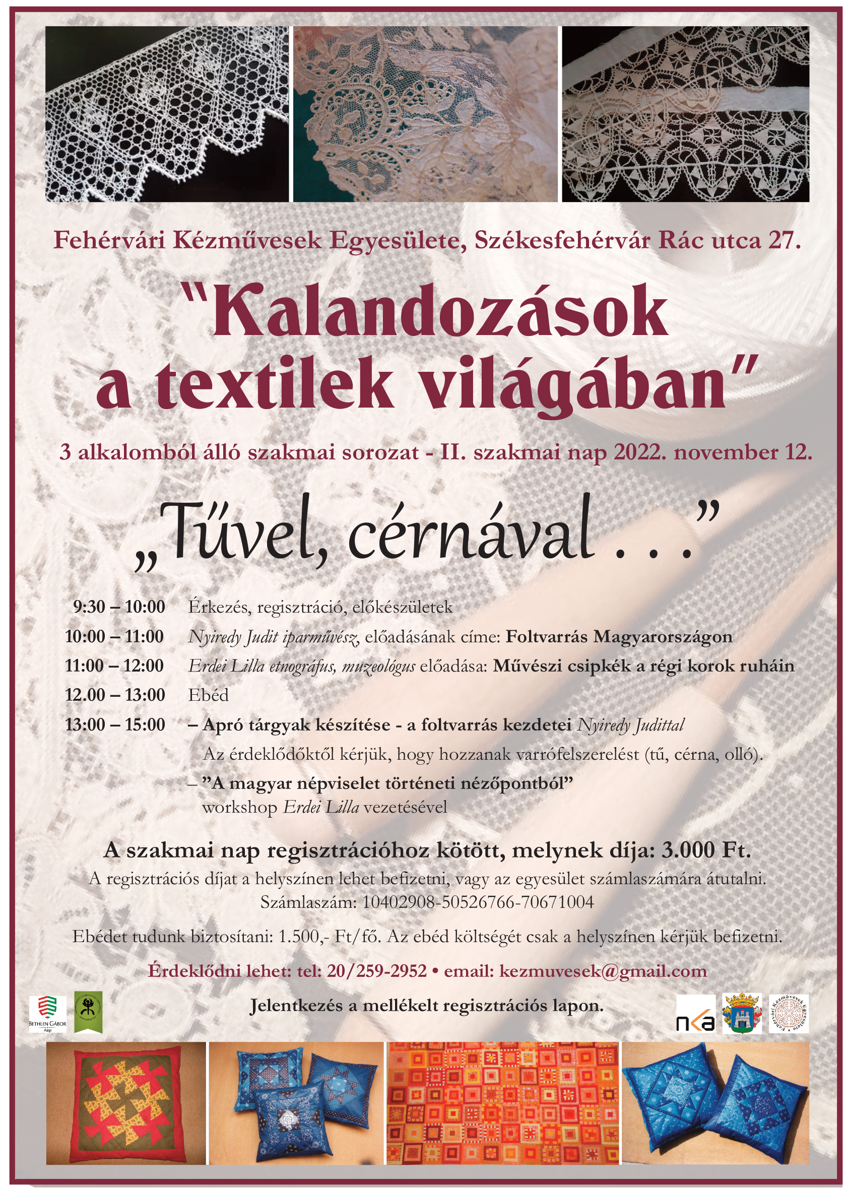 Szombaton textiles szakmai nap, vasárnap gyerek alkotónap a fehérvári kézművesekkel