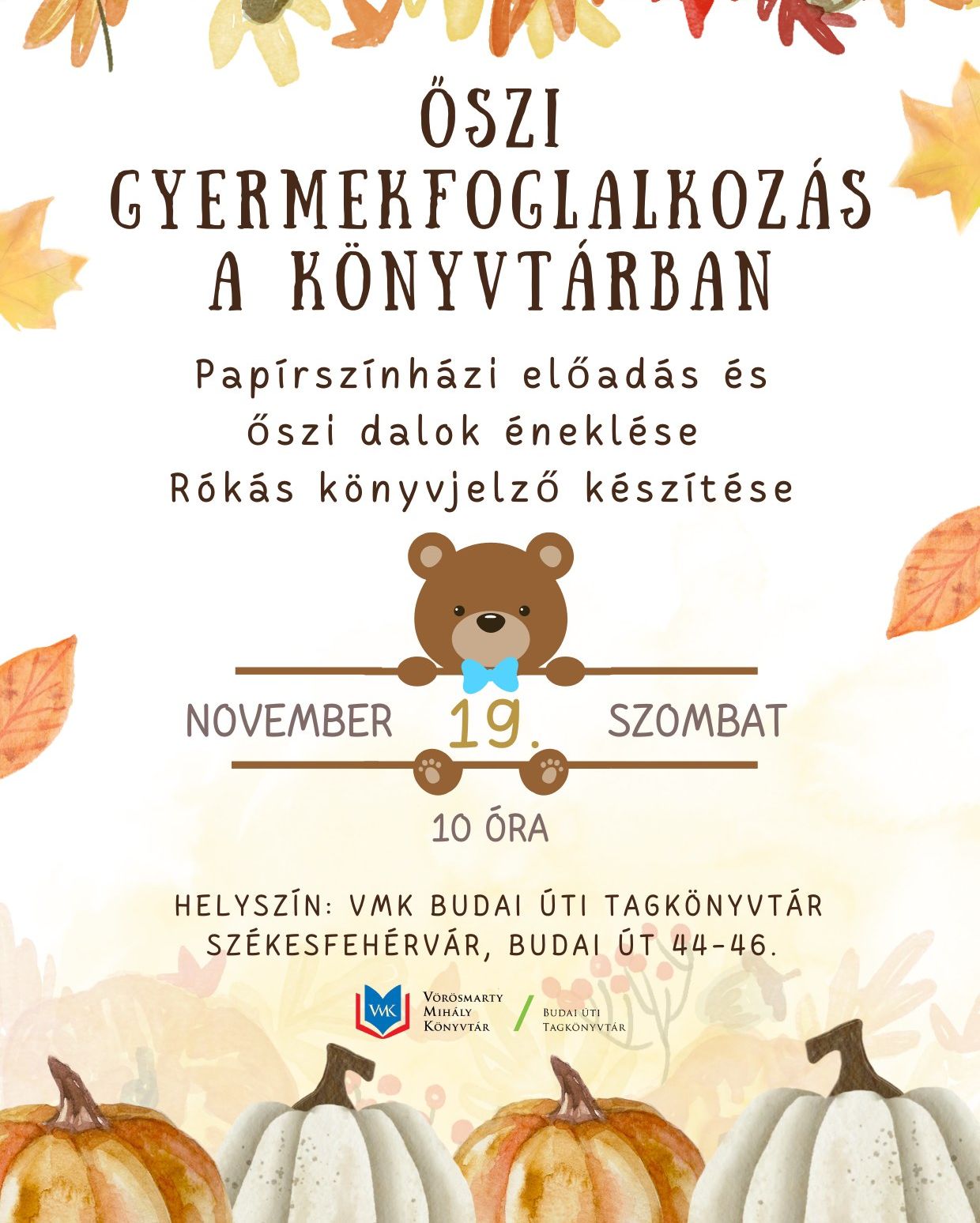 Őszi gyermekfoglalkozás a Budai úti Tagkönyvtárban