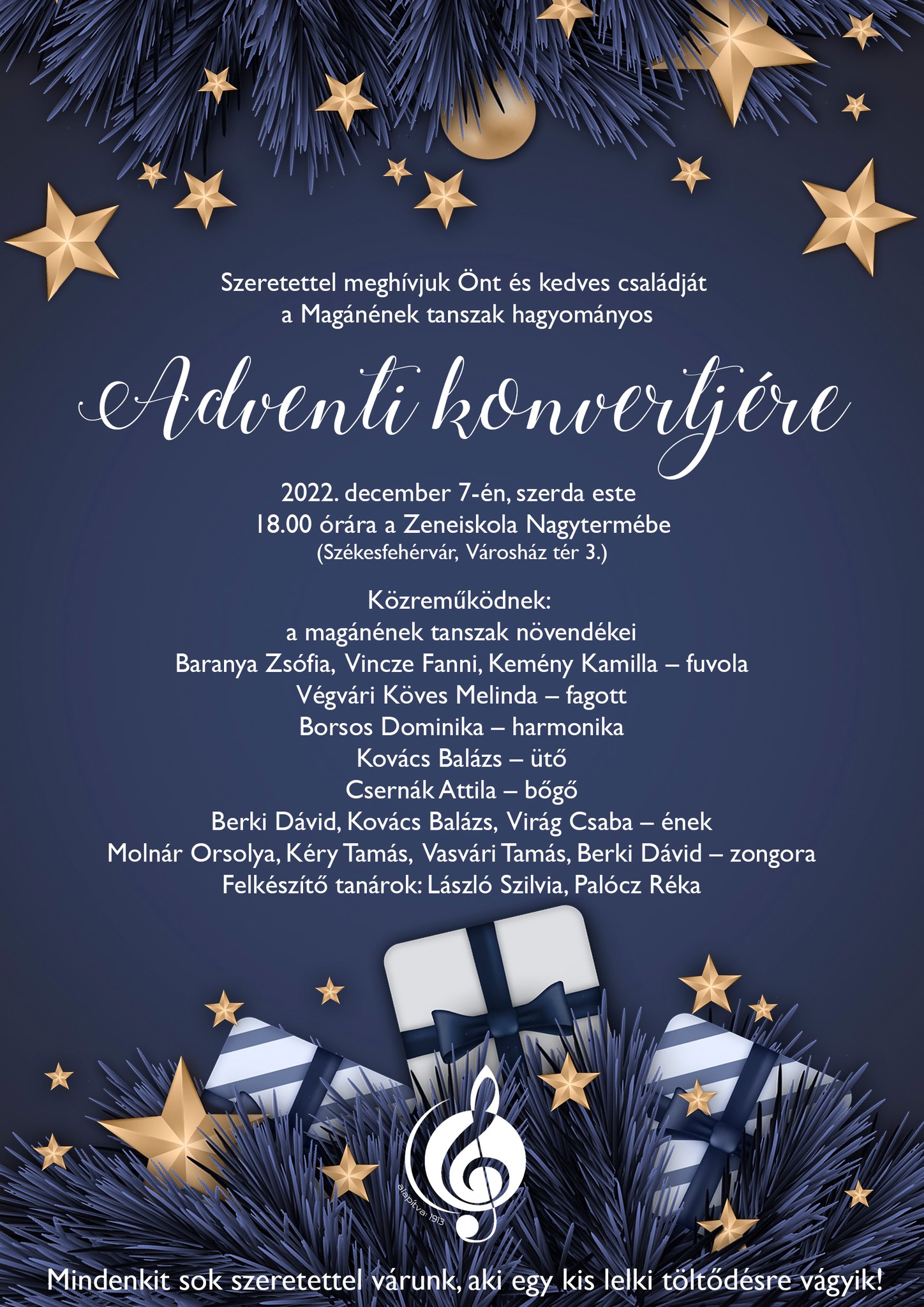 Adventi koncert a Zeneiskolában december 7-én 18 órától