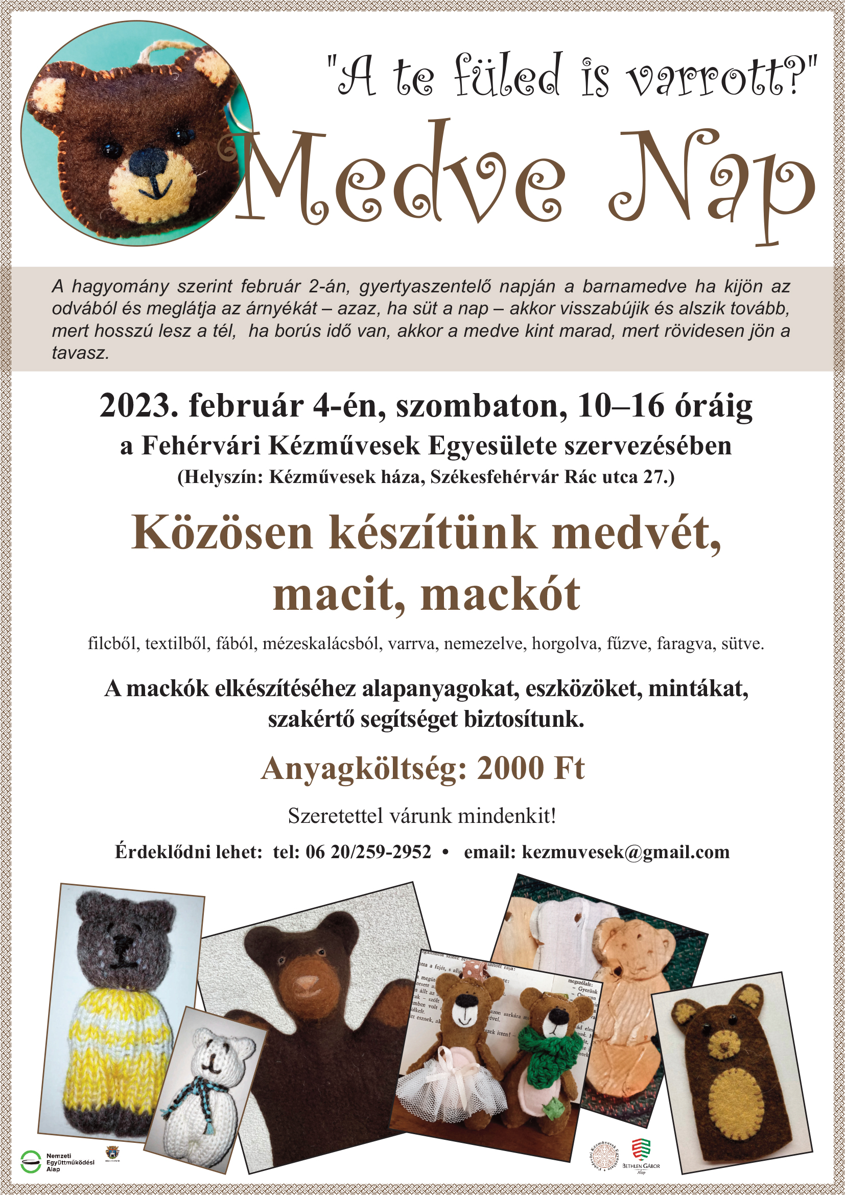 Kreatív medve napot rendeznek február 4-én, szombaton a Kézművesek Házában