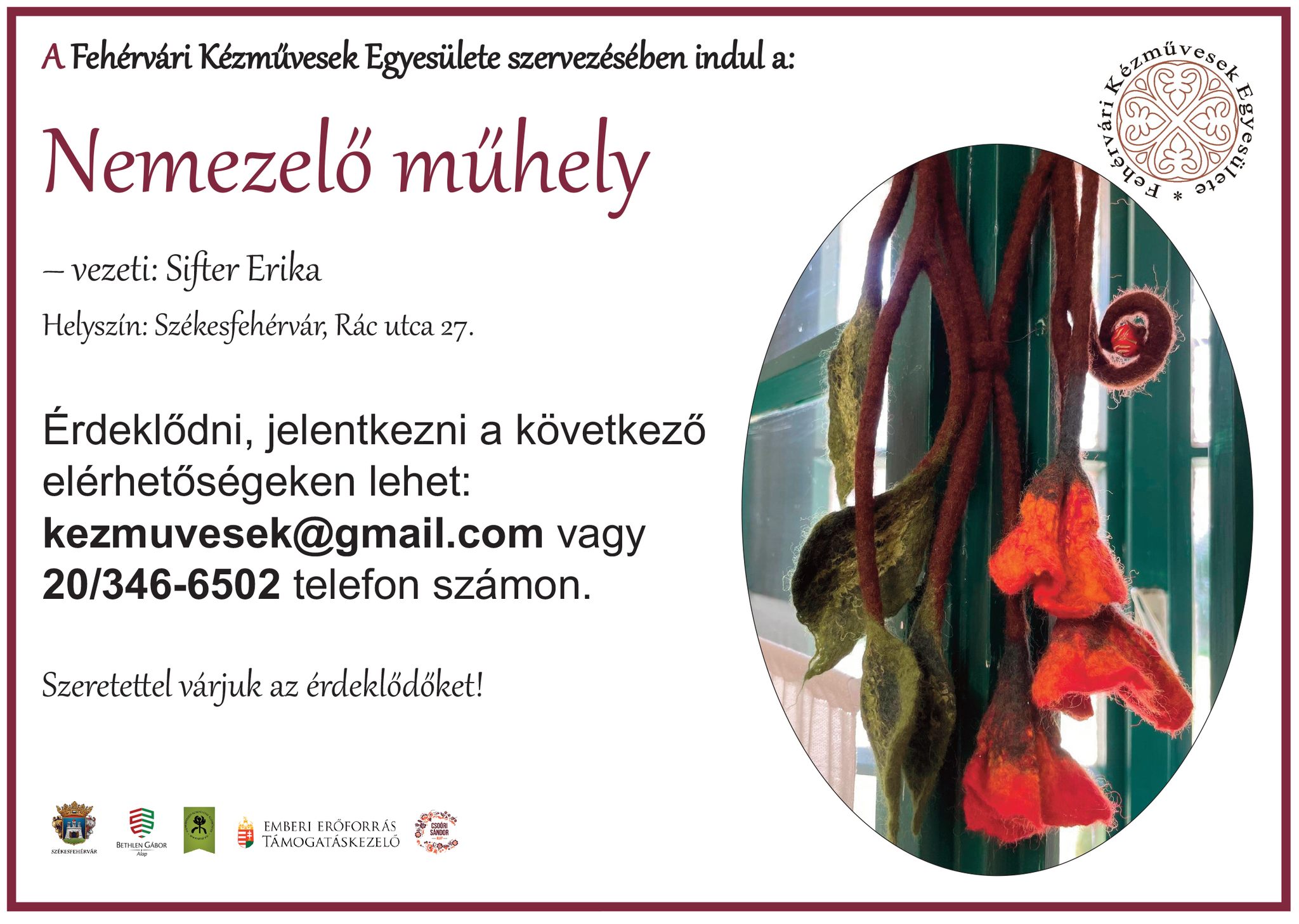 Nemezelő műhely vasárnap a Fehérvári Kézművesek Egyesületével