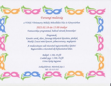 Farsangi mulatság lesz szombaton a VOKE-ban