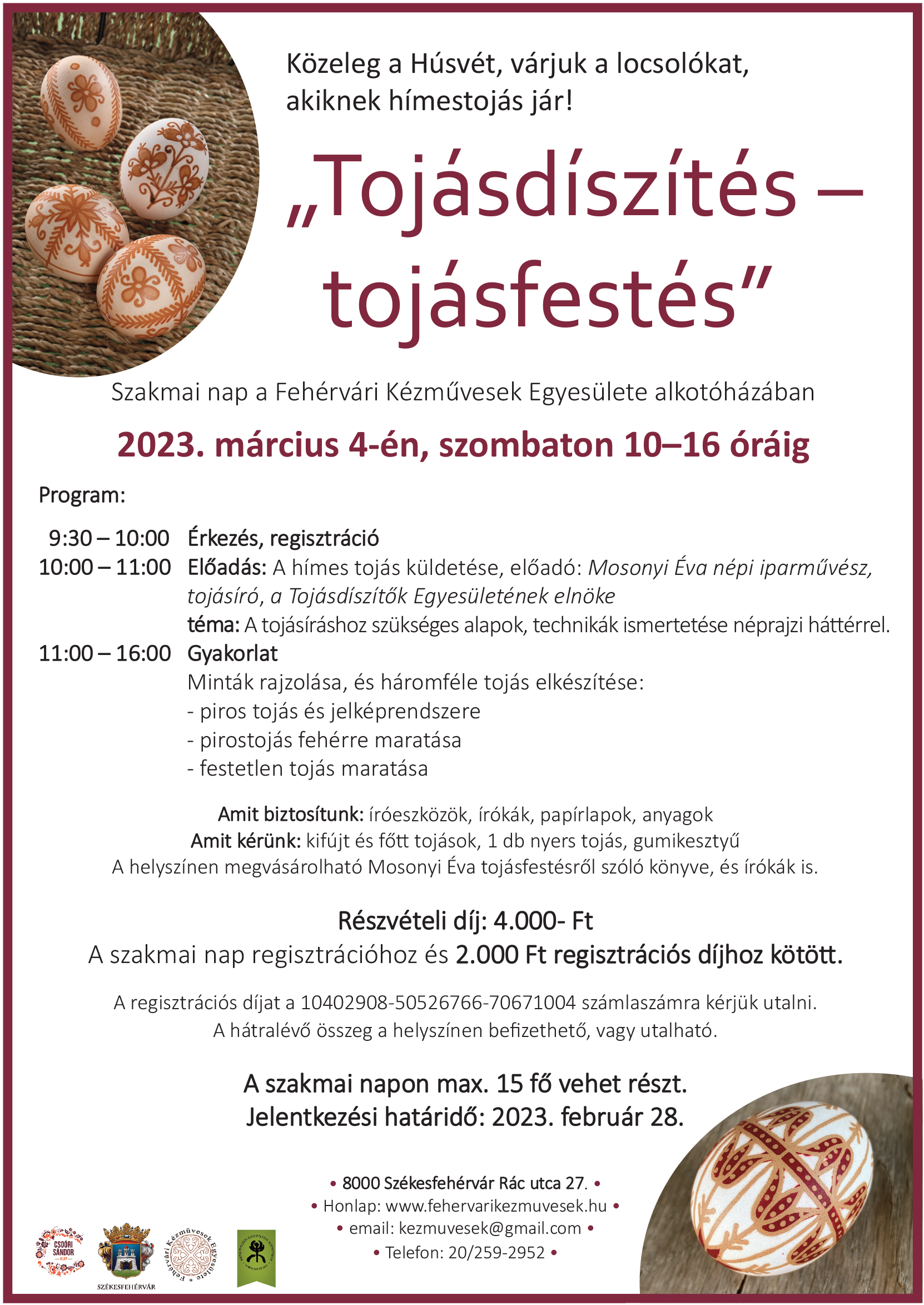 Tojásfestő szakmai-gyakorlati nap a Fehérvári Kézművesek Egyesületével