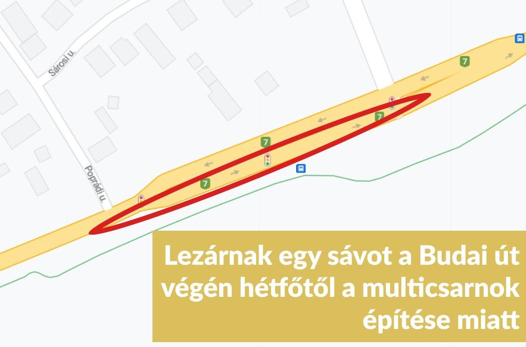 Lezárnak egy sávot a Budai út végén hétfőtől - egy hónapig lesz útszűkület