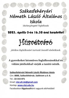 Húsvétváró játékos foglalkozás lesz szerdán a Németh László iskolában