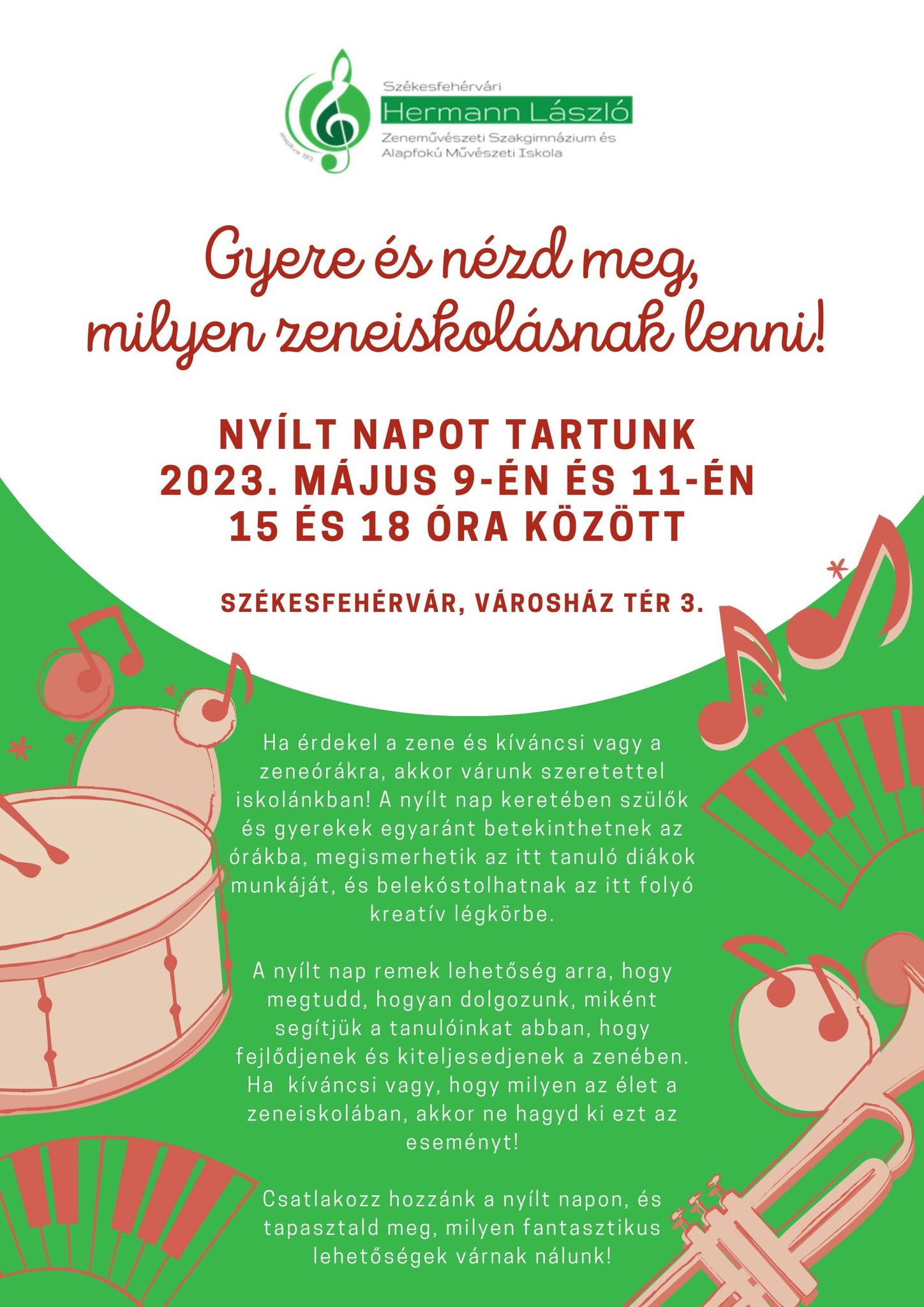 Nyílt nap lesz a Zeneiskolában május 9-én és május 11-én