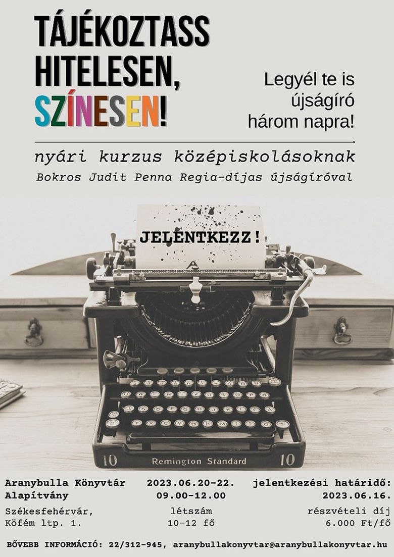 Legyél Te is újságíró! – háromnapos kurzus indul középiskolásoknak az Aranybulla Könyvtárban