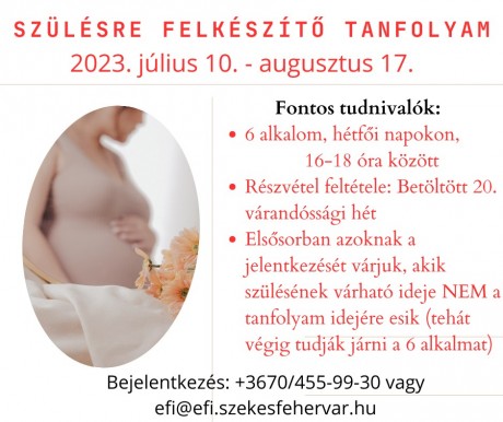 Szülésre felkészítő tanfolyam indul hétfőn a Gárdonyi Géza Művelődési Házban