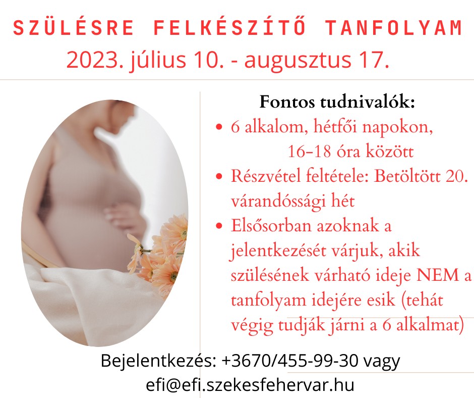 Szülésre felkészítő tanfolyam indul hétfőn a Gárdonyi Géza Művelődési Házban
