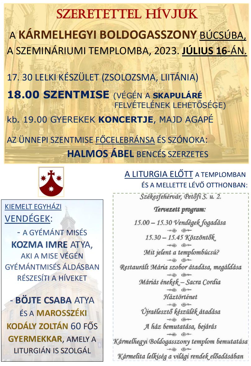 Kármelhegyi Boldogasszony ünnepe Székesfehérváron