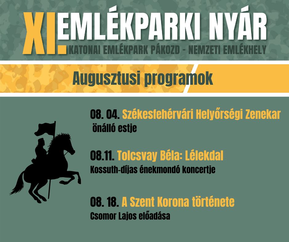 Augusztusban is folytatódik az Emlékparki Nyár rendezvénysorozata