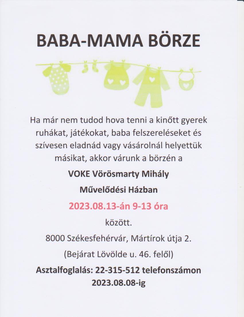Baba-mama börze a VOKE-ban - vasárnap délelőtt várják a kimamákat