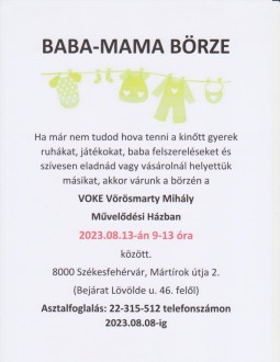 Baba-mama börze a VOKE-ban - vasárnap délelőtt várják a kimamákat