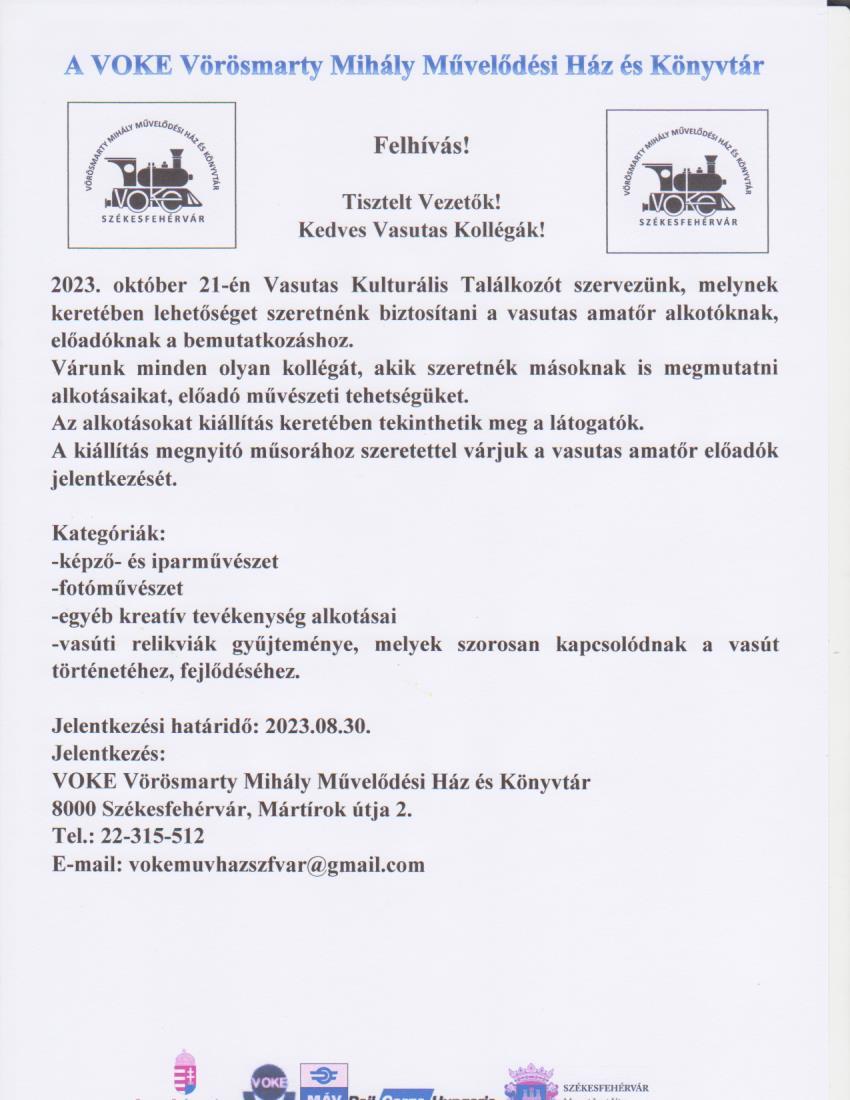 Vasutas Kulturális Találkozót rendeznek a VOKE-ban, várják a jelentkezőket