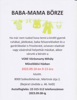 Vasárnap újra baba-mama börze lesz a VOKE-ban
