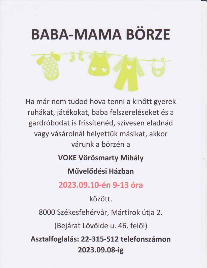 Vasárnap újra baba-mama börze lesz a VOKE-ban