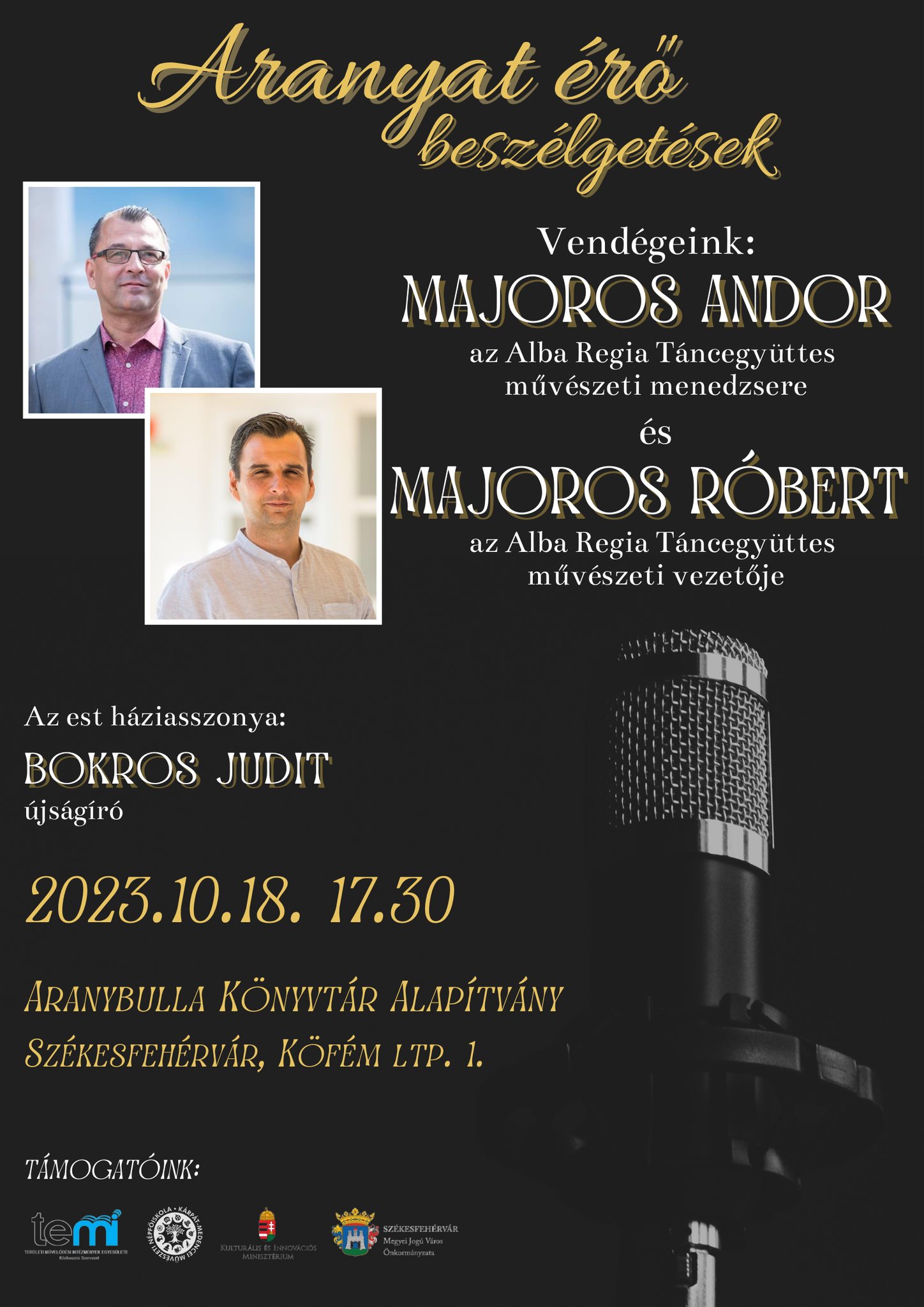 Majoros Andor és Majoros Róbert lesznek a vendégek az október 18-i Aranyat érő beszélgetések keretében
