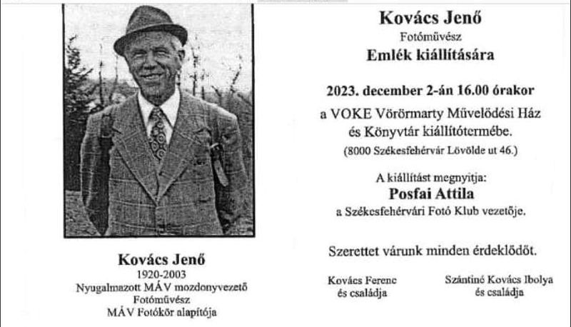 Szombaton Kovács Jenő emlékkiállítás nyílik a VOKE Művelődési Házban