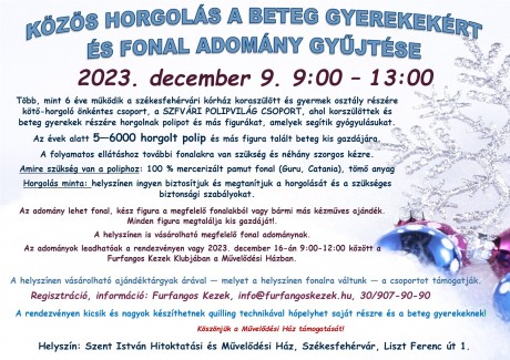 Jótékonysági horgolást rendeznek a Szent István Művelődési Házban