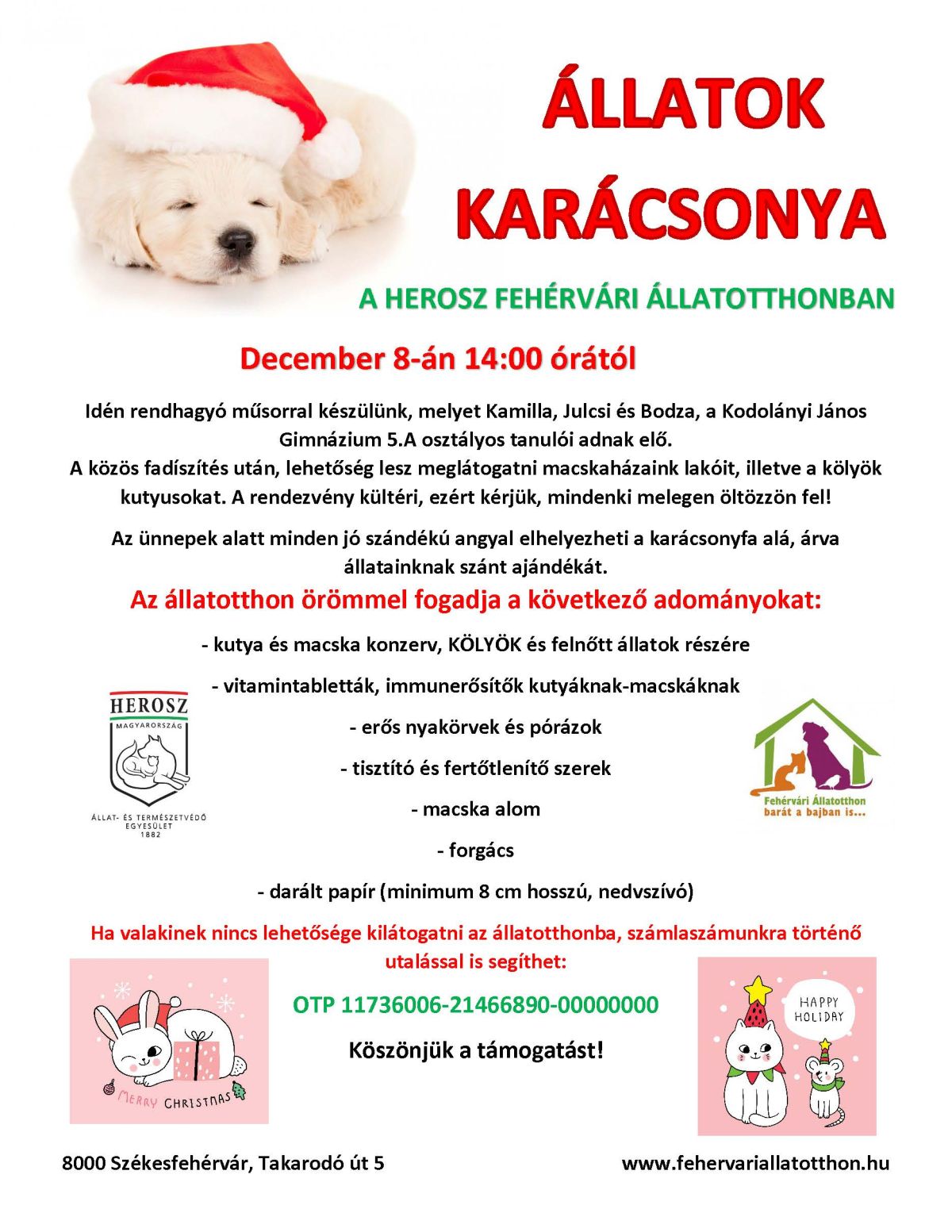 Rendhagyó műsorral készülnek a péntek délutáni Állatok Karácsonyára a HEROSZ-nál
