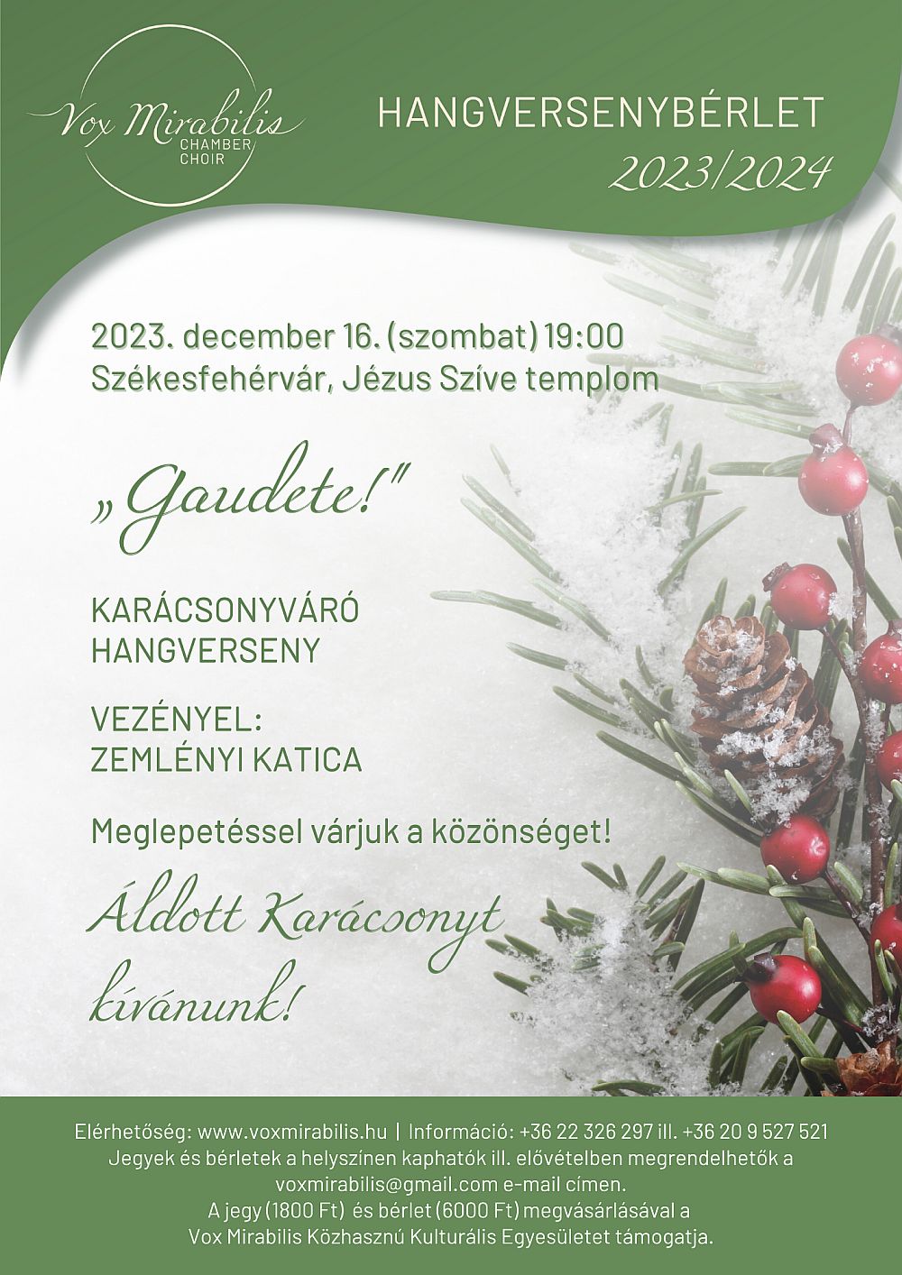 Szombaton lesz a Vox Mirabilis Kamarakórus karácsonyi koncertje