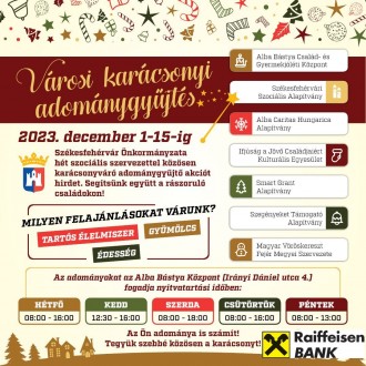 Összefogás a családokért – december 15-ig tart a városi karácsonyi adománygyűjtő akció