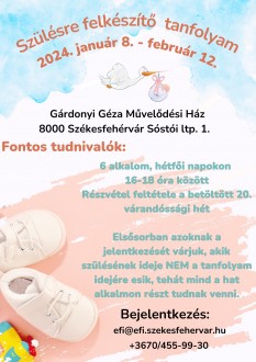 Szülésre felkészítő tanfolyam indul január 8-án a Gárdonyiban