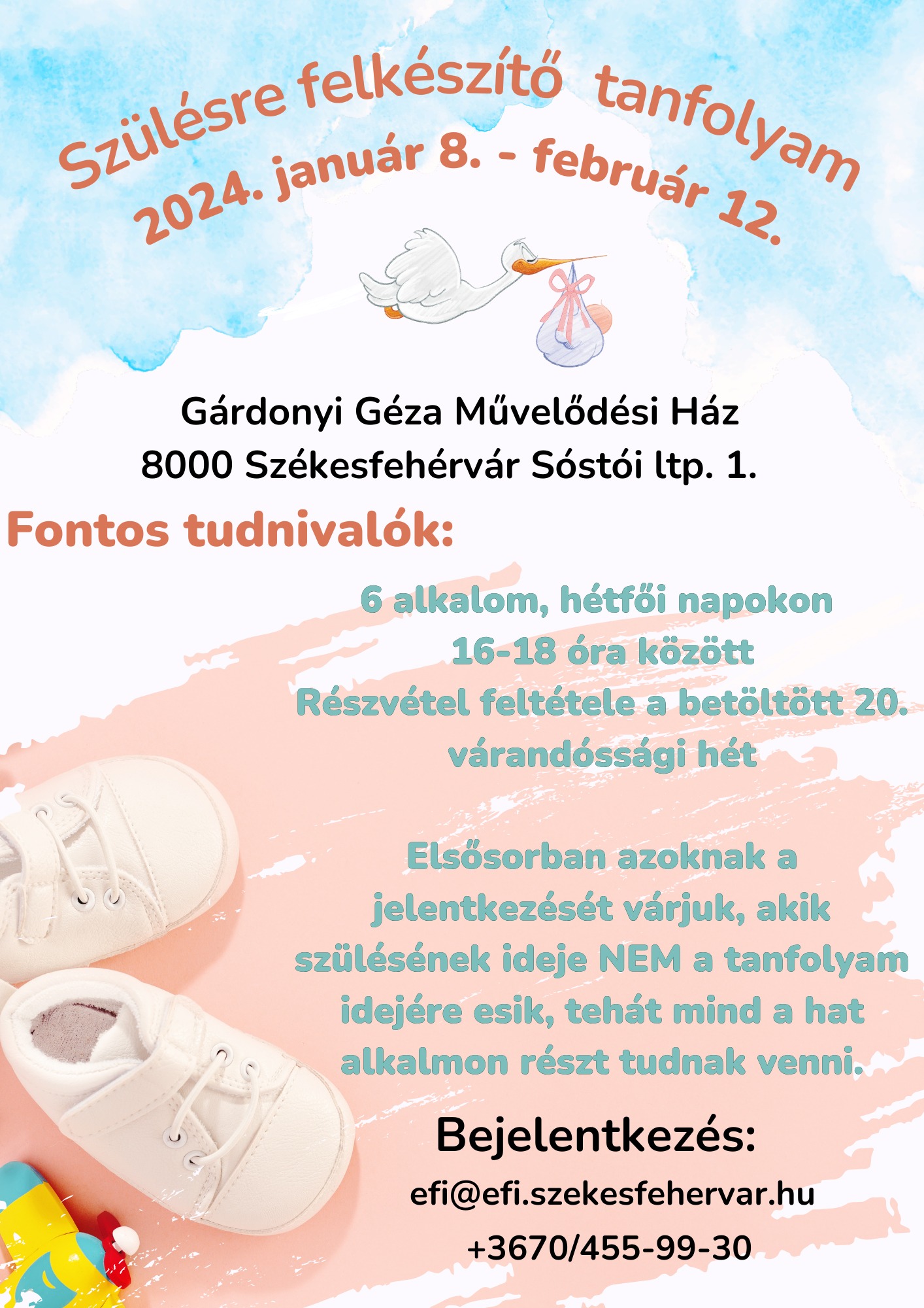 Szülésre felkészítő tanfolyam indul január 8-án a Gárdonyiban