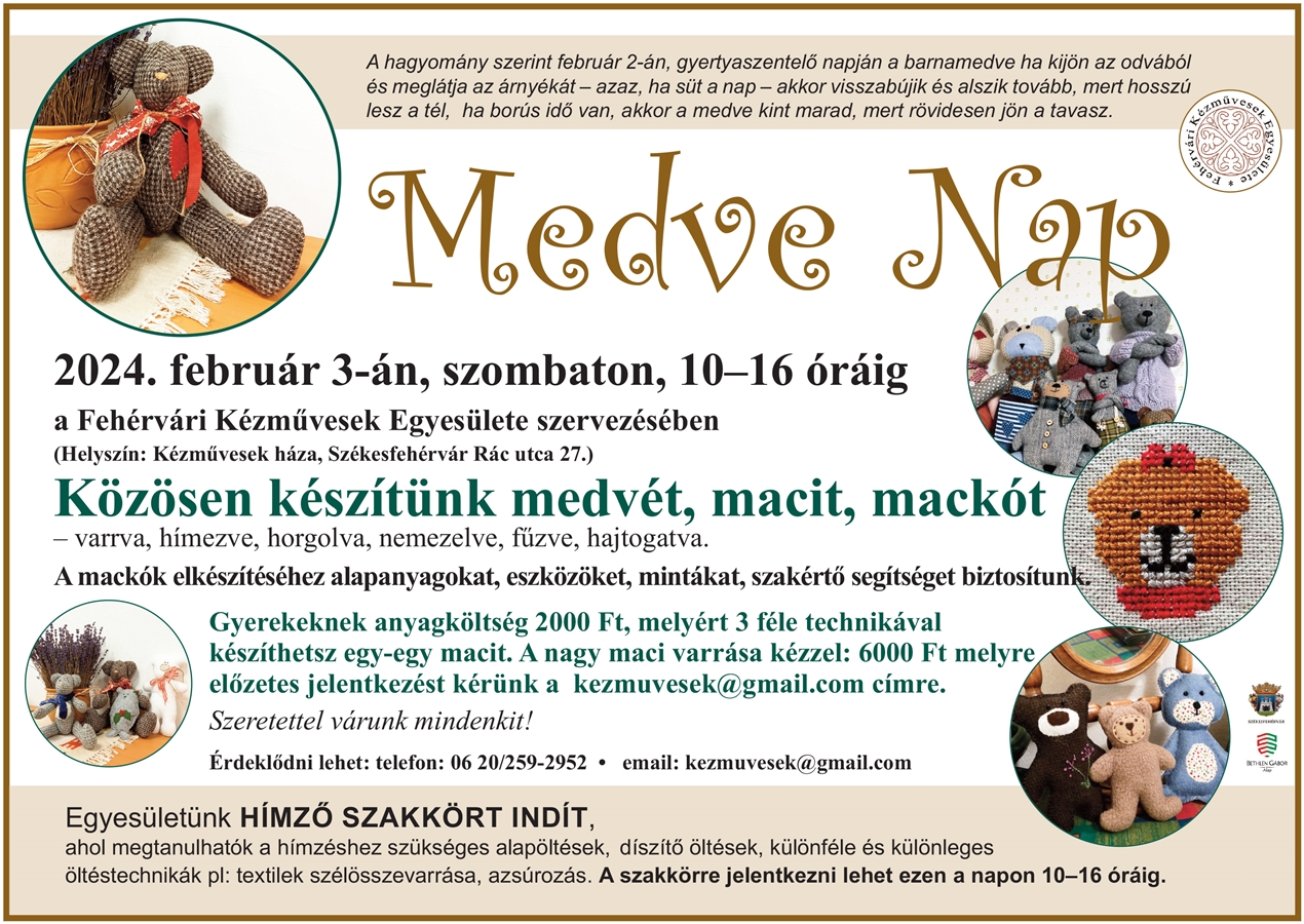 Medve napot rendeznek február 3-án, szombaton a Kézművesek Házában