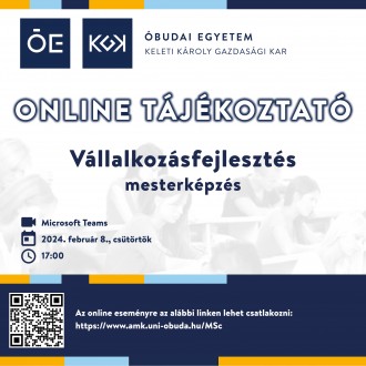 Vállalkozásfejlesztés mesterképzés - online tájékoztató az Óbudai Egyetemen