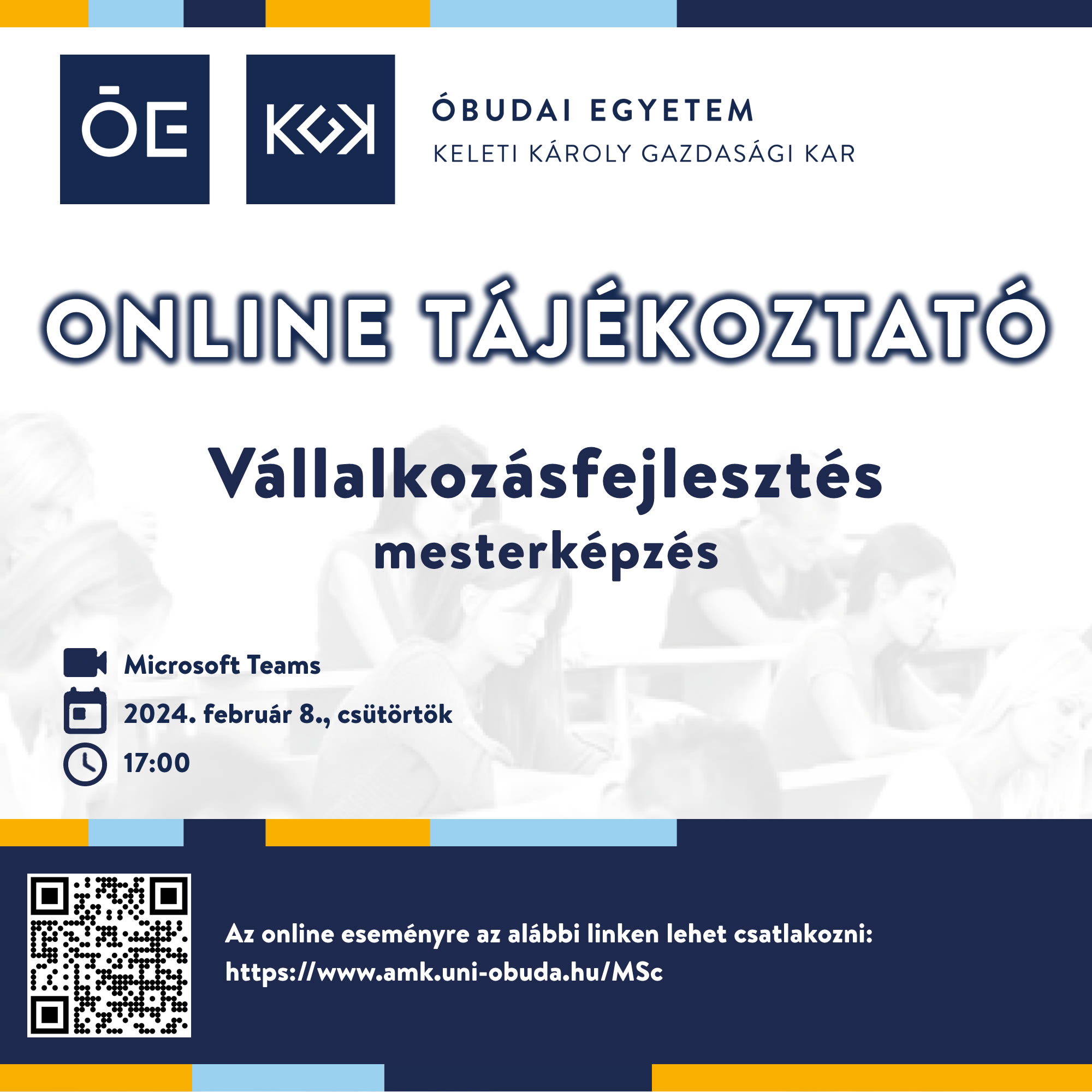 Vállalkozásfejlesztés mesterképzés - online tájékoztató az Óbudai Egyetemen