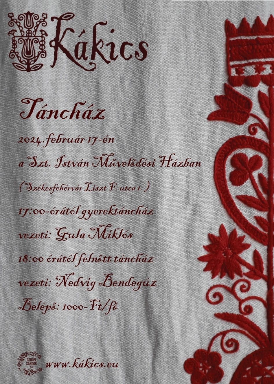 Február 17-én, szombaton újra Kákics táncház a Szent István Művházban