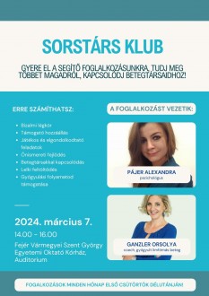 Sorstárs Klub a kórházban – március 7-én folytatódik a betegeket segítő közösségi program