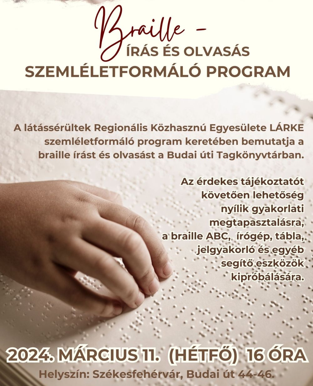 Bárki kipróbálhatja a Braille-írást és olvasást hétfőn a Budai úti könyvtárban
