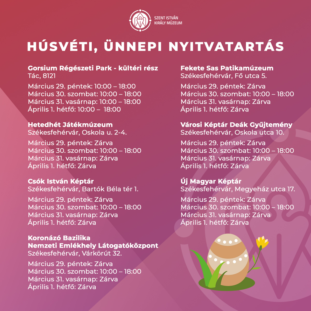 Így alakul a nyitva-zárva tartás a múzeumi kiállítóhelyeken és a könyvtárakban a hosszú hétvégén