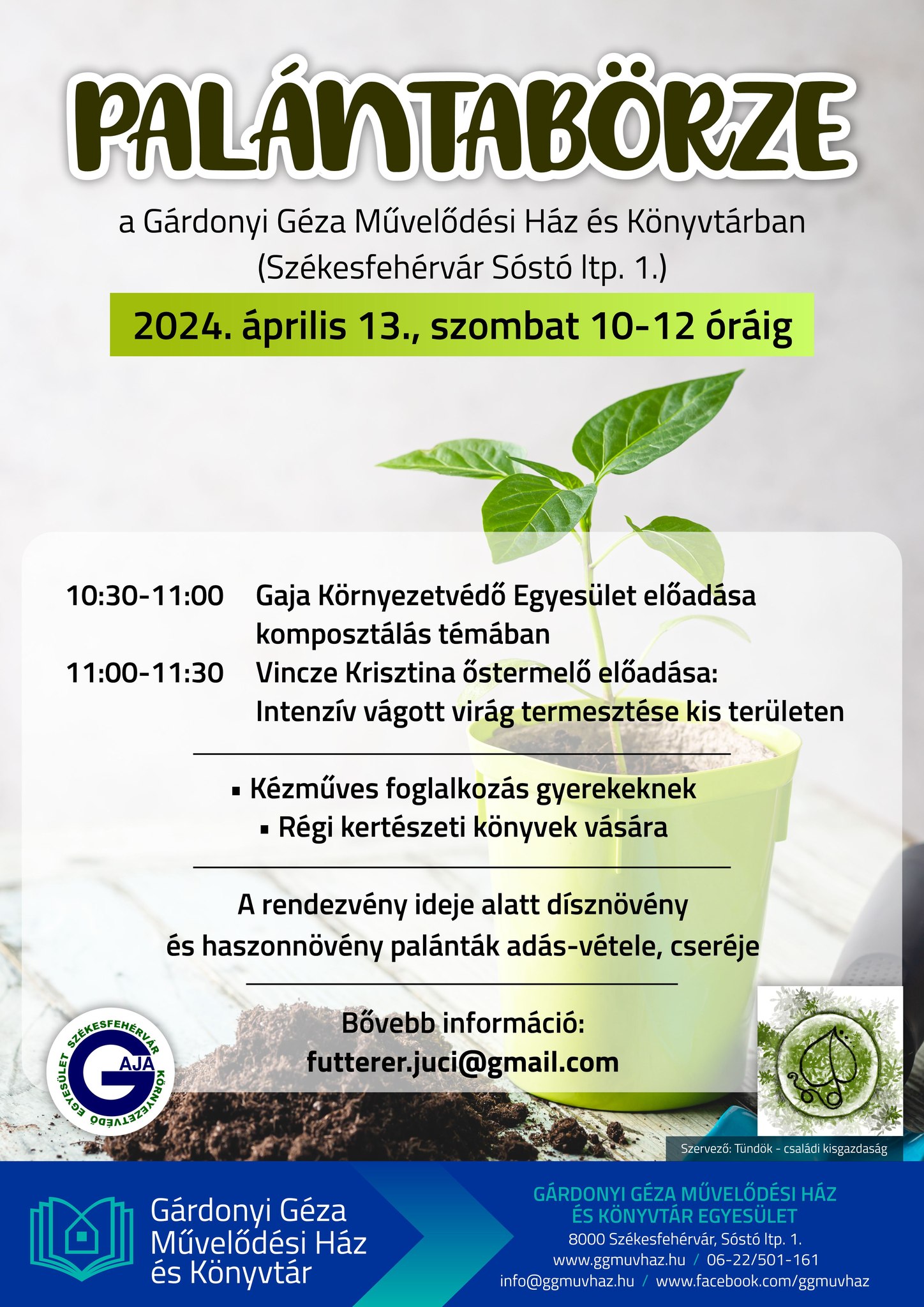 Palántabörze és könyvvásár – szombati programok a Gárdonyi Géza Művelődési Házban