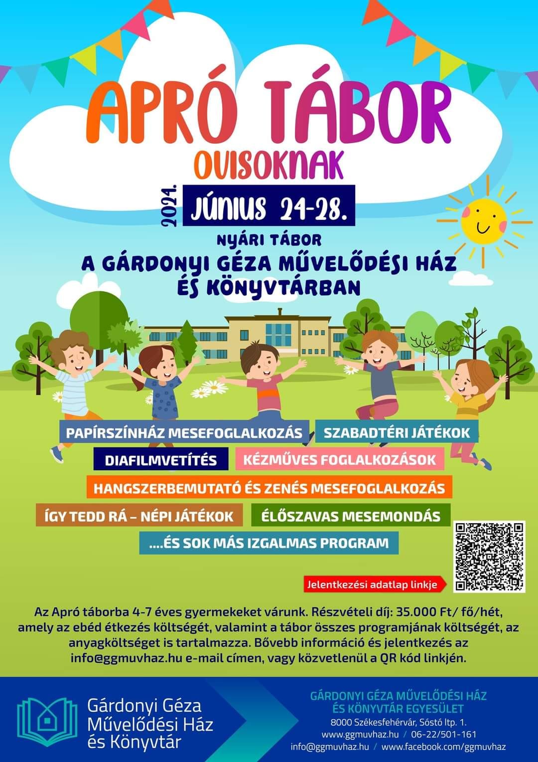 Apró tábor ovisoknak, olvasótábor általános iskolásoknak a Gárdonyiban