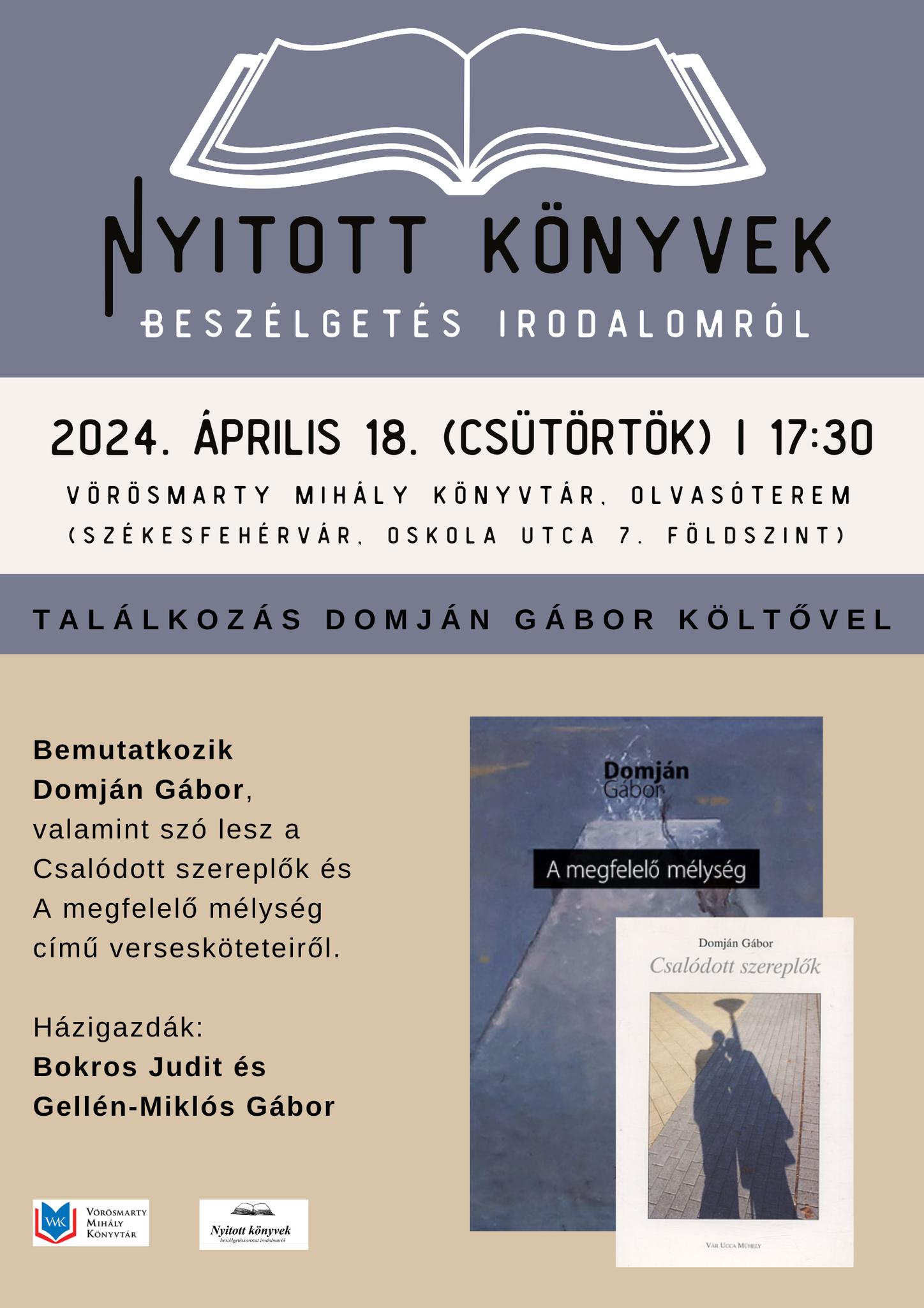 Domján Gábor költő a „Nyitott könyvek” vendége csütörtökön