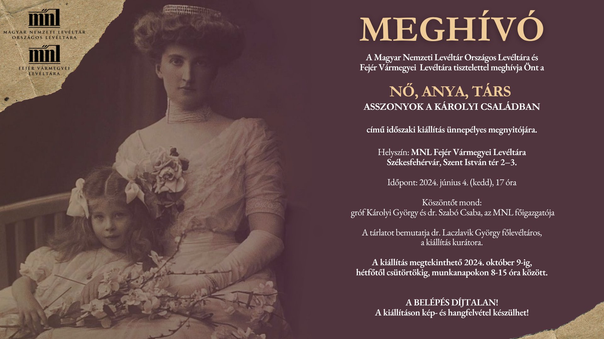 Nő, anya, társ - asszonyok a Károlyi családban, kiállítás a levéltárban