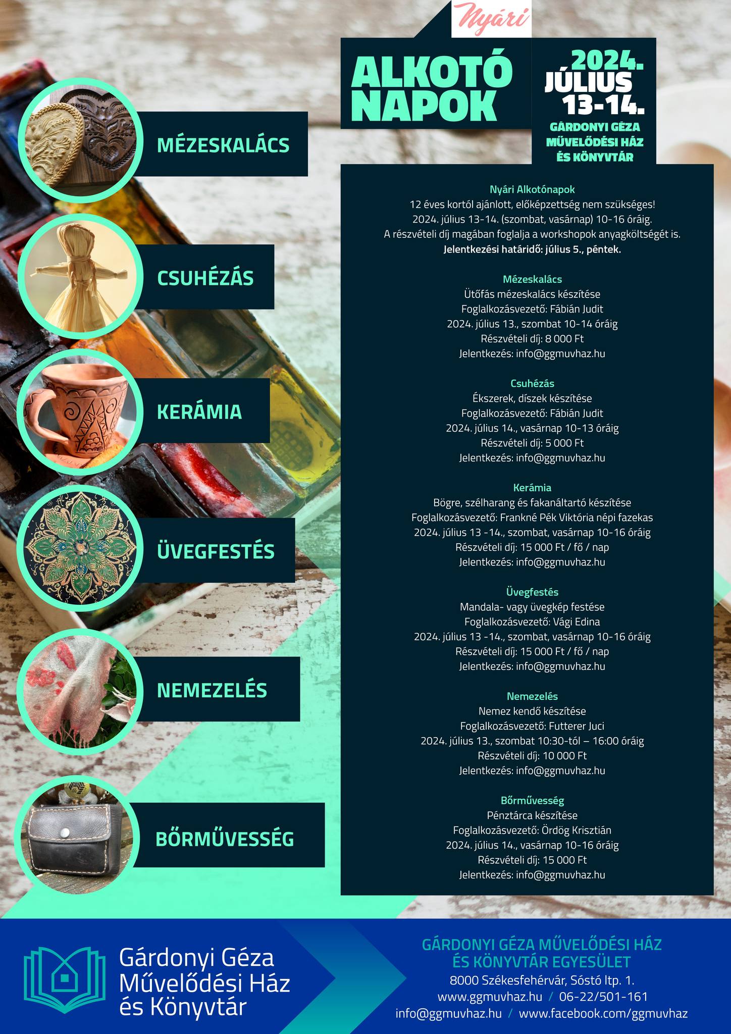 Egész hétvégén át tartó alkotó napokat rendeznek a Gárdonyi Művházban július 13-14-én