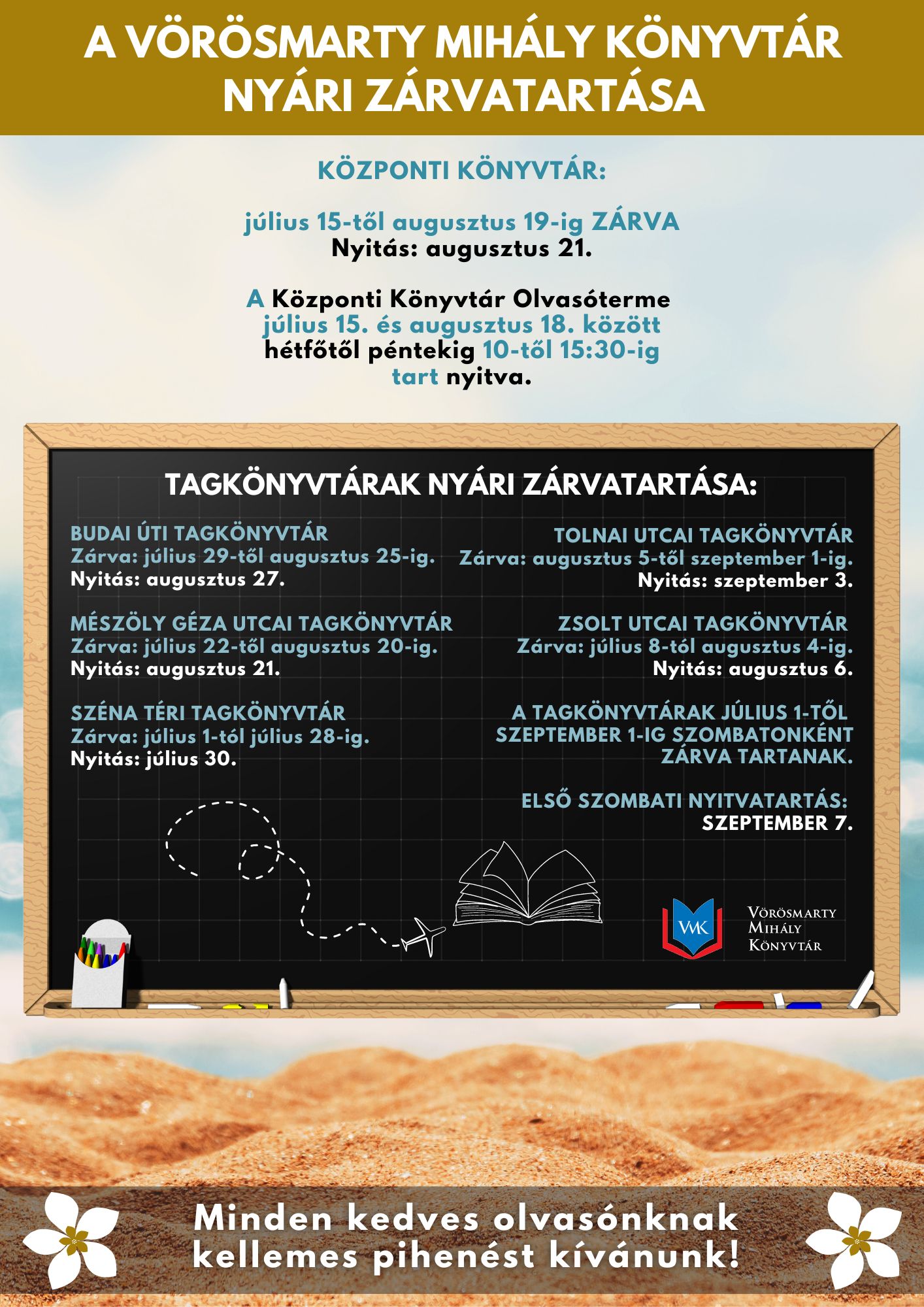 Nyári működési rend a Vörösmarty Mihály Könyvtárban és a tagkönyvtárakban