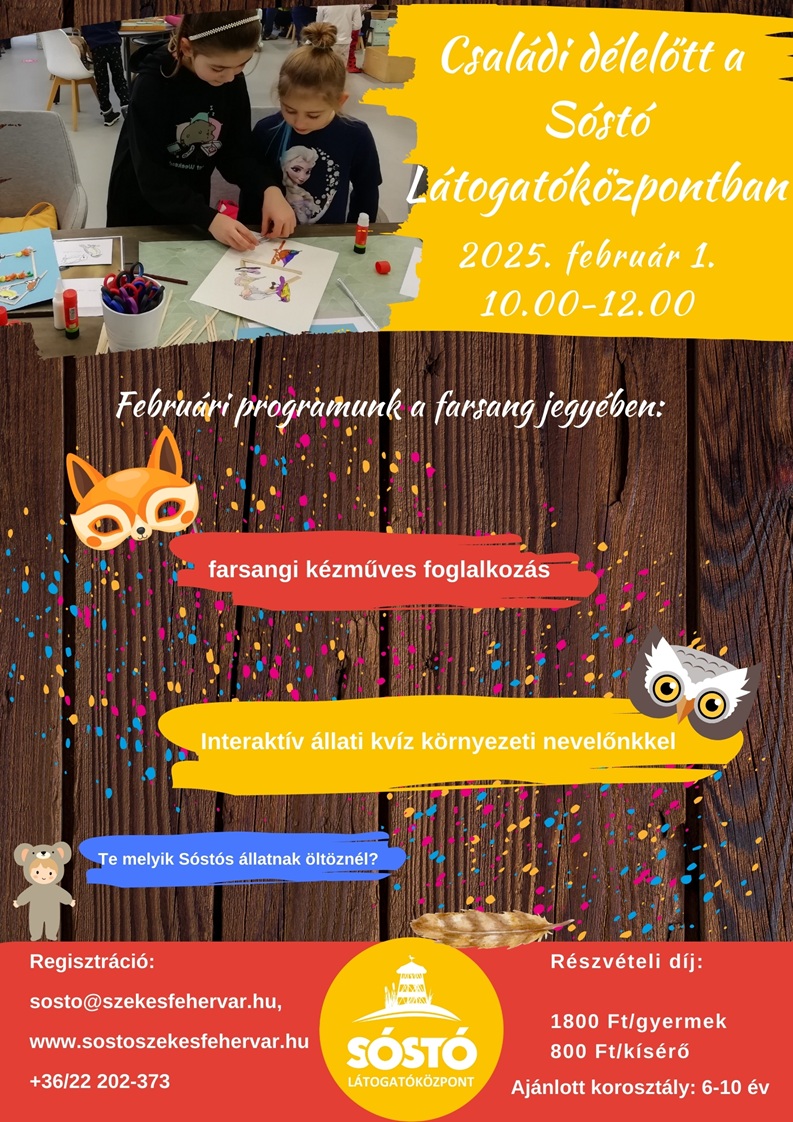 Farsangi témájú családi délelőttöt rendeznek február 1-jén, a Sóstón