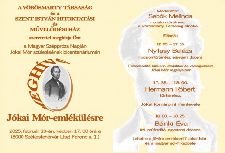 Jókai Mór-emlékülés lesz a Magyar Széppróza Napján Székesfehérváron