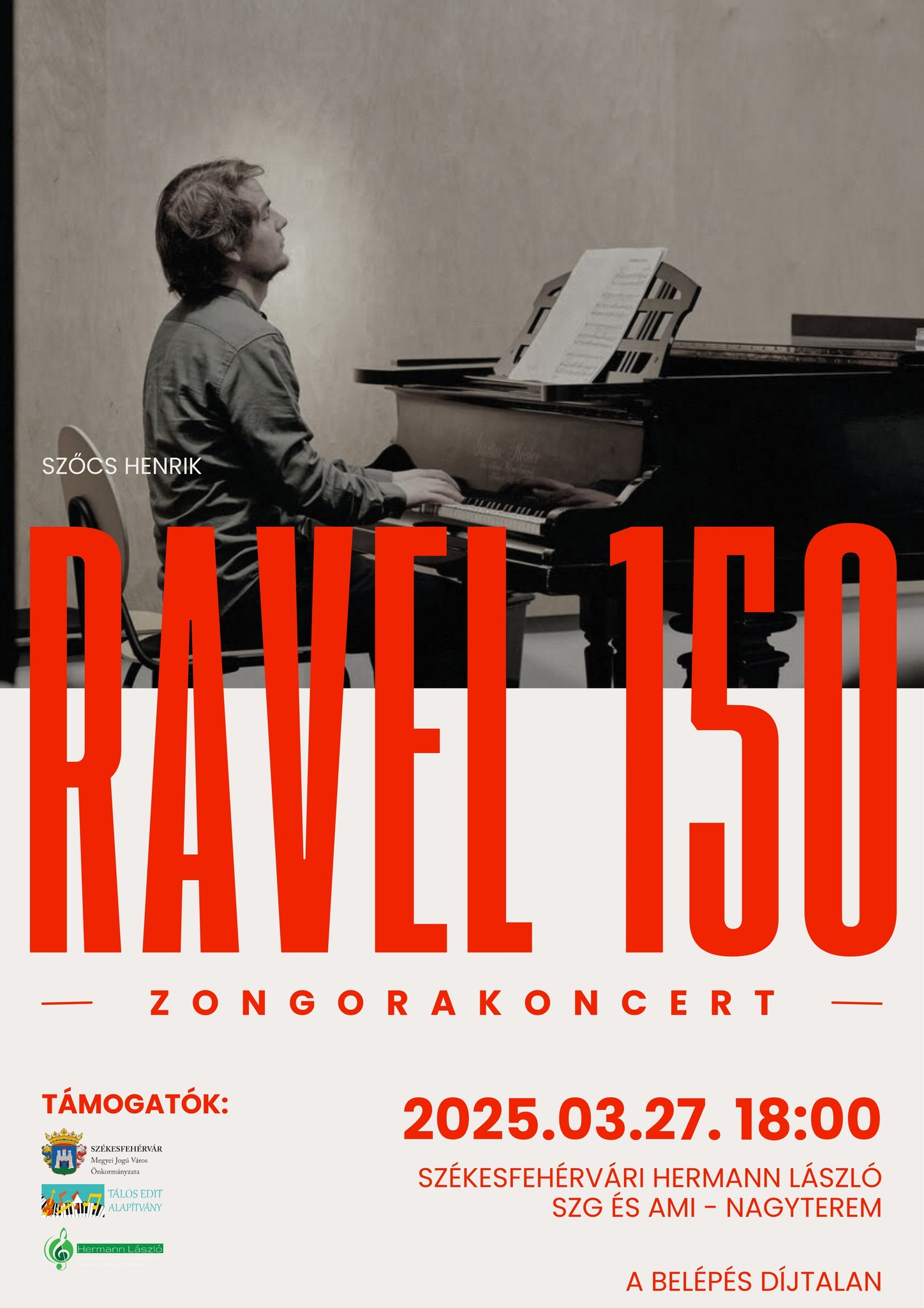 Ravel 150 – Szőcs Henrik március 27-én ad ingyenes koncertet Fehérváron